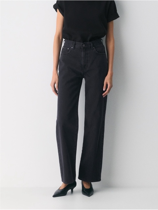 Denim Forum Denim - Denim Forum The Farrah Hi-Rise Wide Jean Slim Hip Black Wash Denim Aritzia